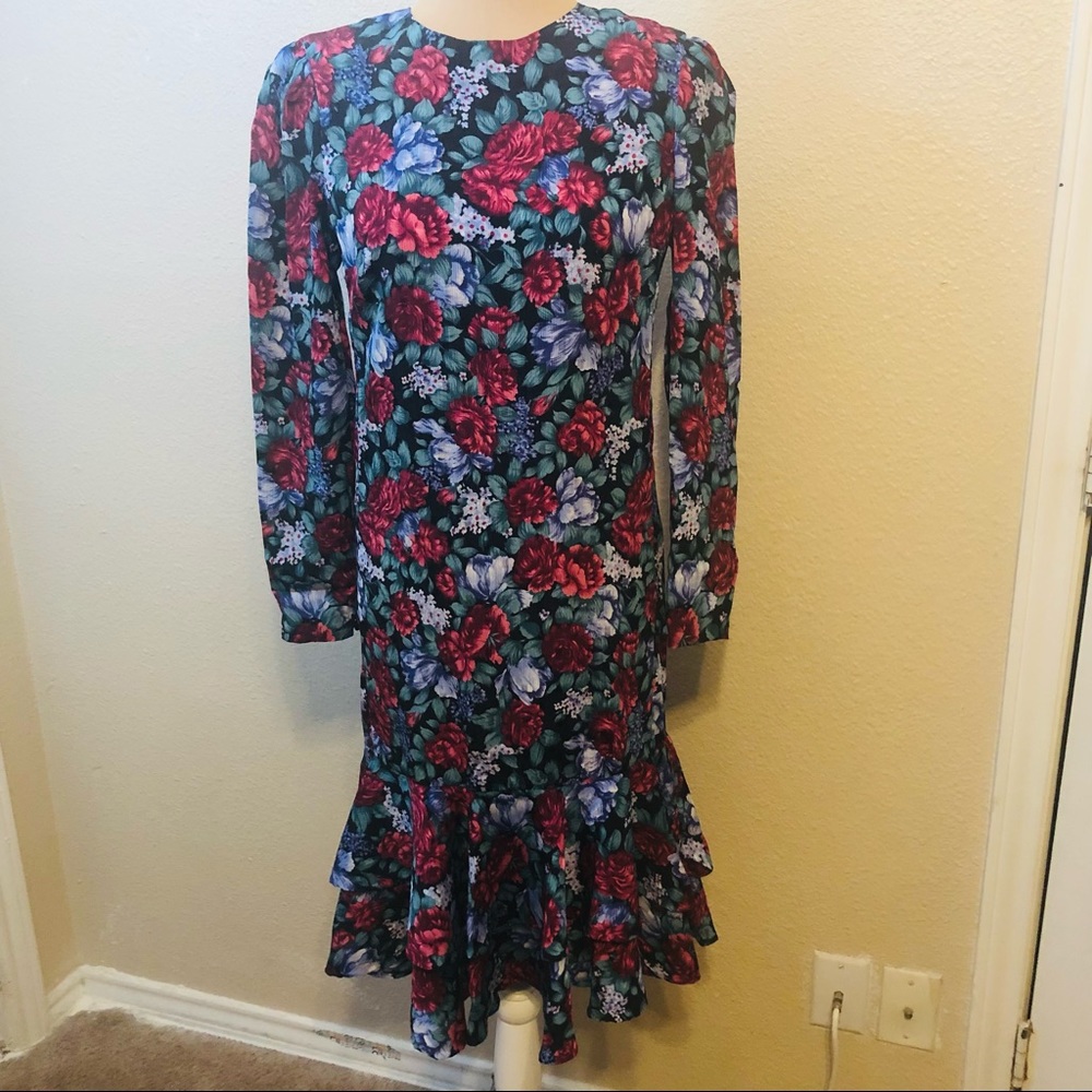 Vintage 80s floral fishtail dress